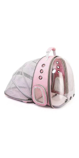 Transparent bubble cat carrier backpack: High-quality, pink pet travel carrier with mesh windows and accents for comfortable, secure transportation.