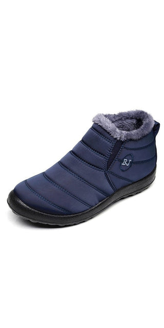 Women's Cozy Insulated Winter Boots - Navy Blue Ankle Boots with Warm Faux Fur Lining for Cold Weather
