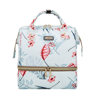 Stylish floral printed diaper bag for modern moms. This K-AROLE backpack features multiple compartments, an insulated lunch bag, and stroller straps for hands-free convenience. The trendy, yet practical design makes it a perfect accessory for everyday baby care needs.
