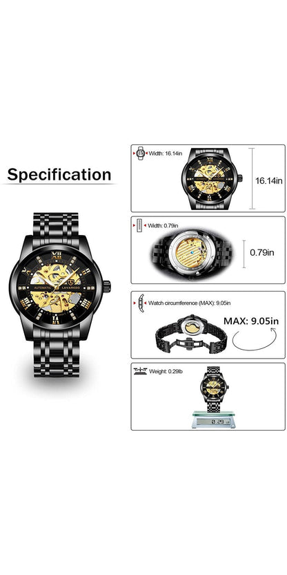 Men'S Watch Automatic Mechanical Watches Self Winding Diamond Dial Stainess Steel Watches Business Watches Valentine'S Day Gift for Men