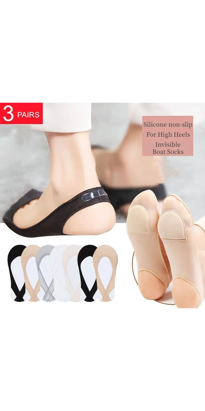 3 Pairs Invisible Boat Socks Women Summer Silicone Non-Slip Socks for High Heels Shoes Ice Silk Thin Half-Palm Suspender the New