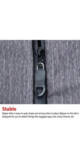 Durable zipper with stable grip shape on a grey textured fabric background. The zipper's design is intended to securely hold and attach luggage, bags, or other accessories.