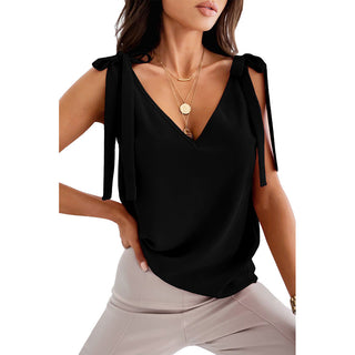 Bowknot Tie Up Camisole V-neck Shirts Women Summer