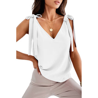 Bowknot Tie Up Camisole V-neck Shirts Women Summer
