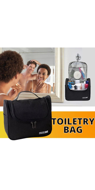 Portable Makeup Travel Organizer Bag in Black with Hanging Hook, Ideal for Women's Toiletries and Beauty Products