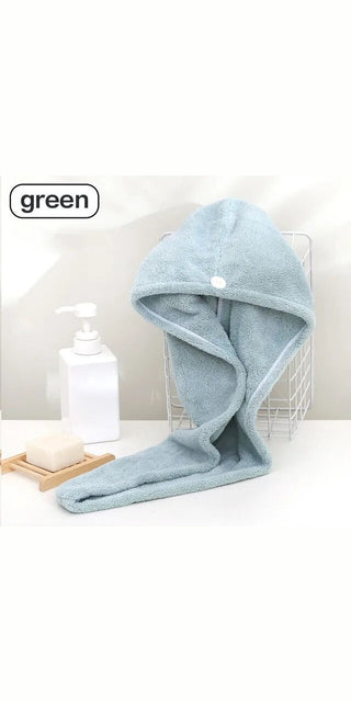 Soft, absorbent microfiber hair towel in teal green, designed for quick drying and easy use.