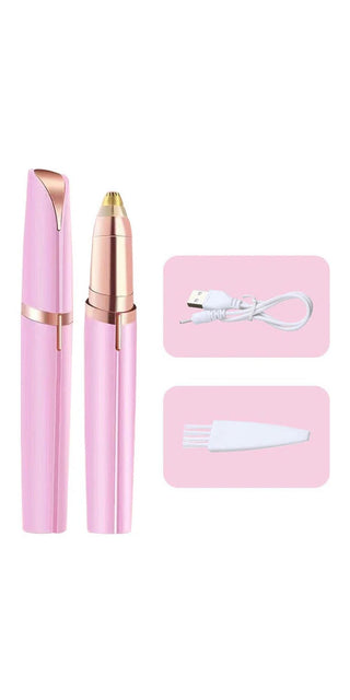 Automatic electric eyebrow trimmer with precision brow shaping function and hair removal tool - sleek, portable cosmetic device in modern, feminine design.