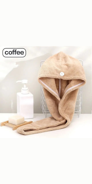 Soft, quick-dry hair towel in beige color, ideal for hair care after washing.