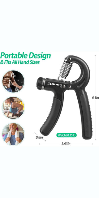 Adjustable hand grip strengthener with 22-132lbs resistance range, black portable design for workout and fitness training.