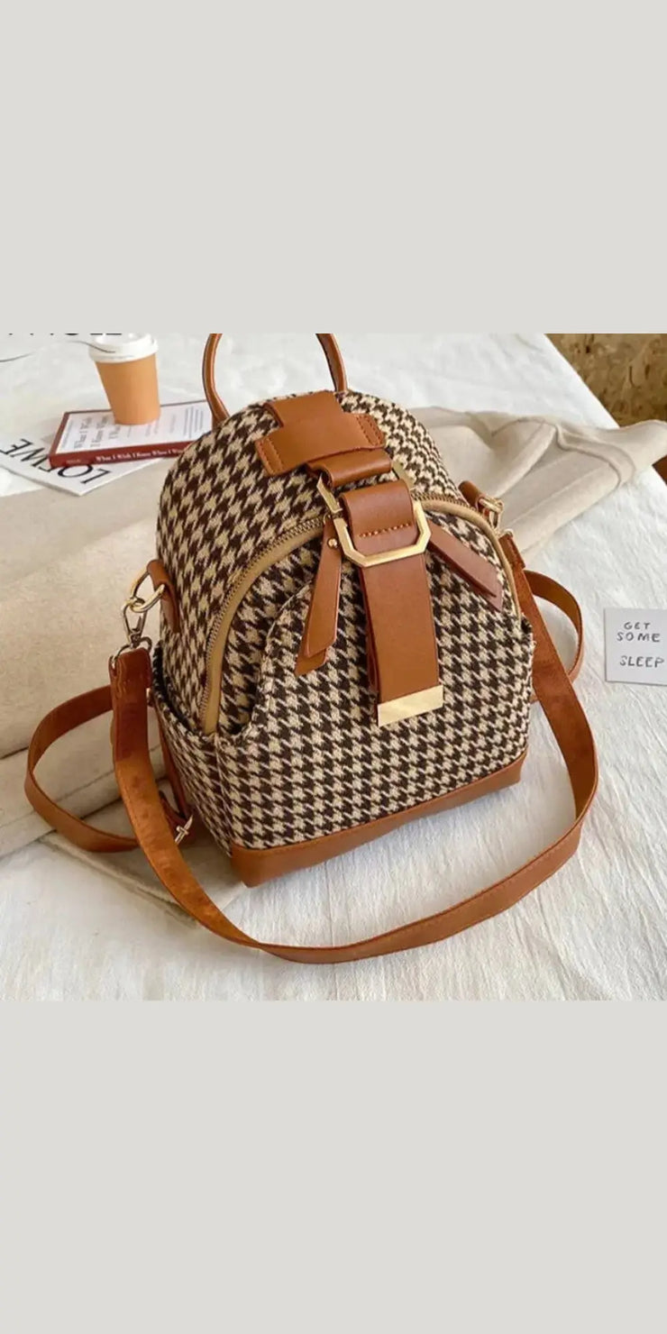 Fashionable And Versatile Houndstooth Backpack - bags