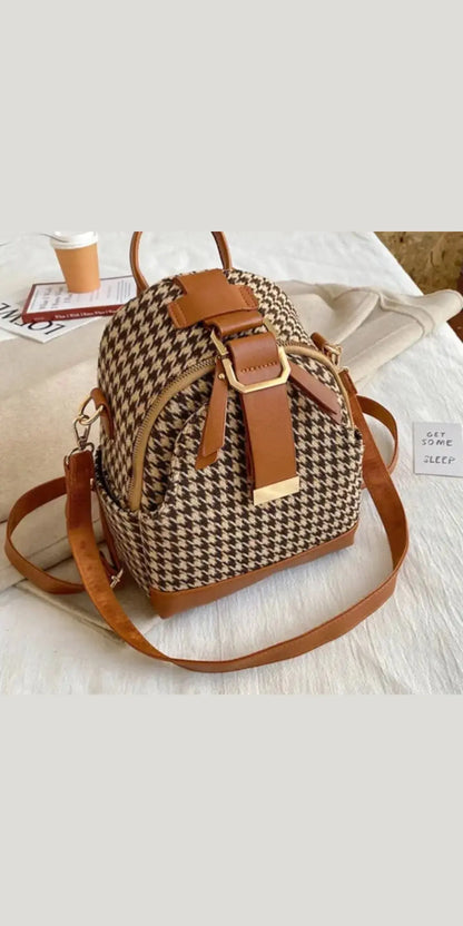 Fashionable And Versatile Houndstooth Backpack - Brown plaid