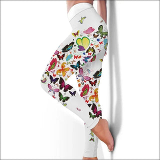 Vibrant floral and butterfly printed leggings from K-AROLE's Spring/Summer 2024 collection, showcasing a colorful, nature-inspired design.