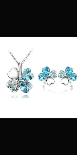 Four Leaf Clover Crystal Necklace & Earring Set for a Touch of Luck and Elegance. K-AROLE