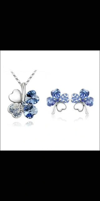 Four Leaf Clover Crystal Necklace & Earring Set for a Touch of Luck and Elegance. K-AROLE