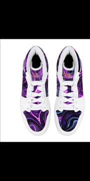 High-Top Synthetic Leather Sneakers - Toxic purple Sneakers Shoes