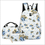 Japanese Style Backpack With Floral Shoulders - All blue -