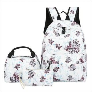 Japanese Style Backpack With Floral Shoulders - All white -