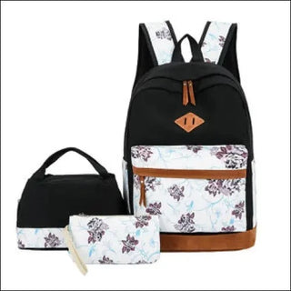 Japanese Style Backpack With Floral Shoulders - Black
