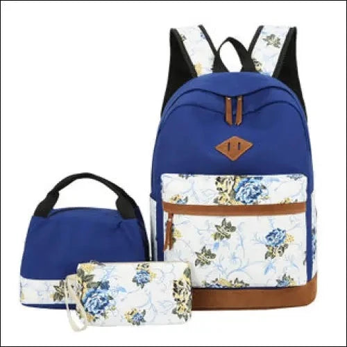 Japanese Style Backpack With Floral Shoulders - Blue