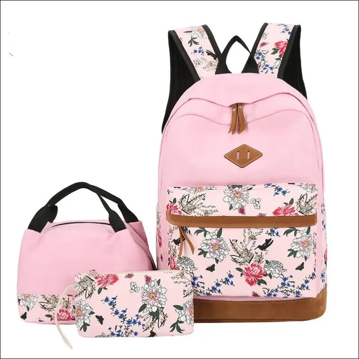 Japanese Style Backpack With Floral Shoulders - Pink