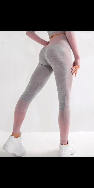 Stylish gray leggings with high waist design, perfect for enhancing curves.