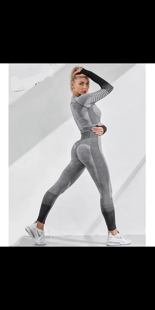 Stylish grey printed leggings with high-waist design, showcasing a figure-flattering silhouette.