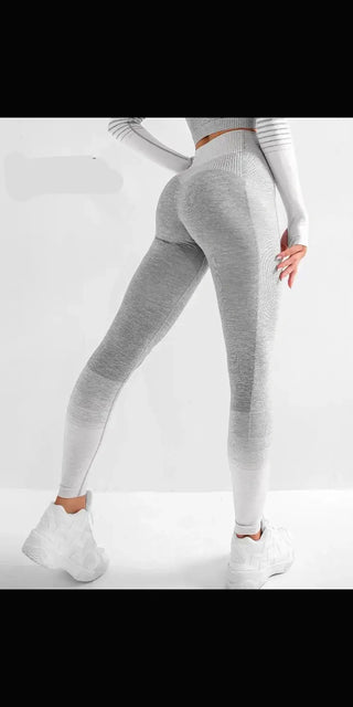 Stylish gray high-waisted leggings with booty-lifting design, perfect for active lifestyles.