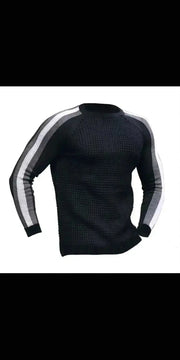 Men’s Contrast Slim Bottom Sports Casual Sweater - Black /