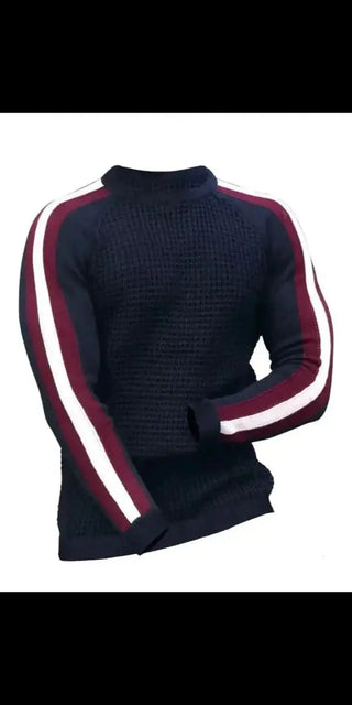 Stylish men's contrast slim-fit sports casual sweater with bold stripes from K-AROLE's latest athletic fashion collection.