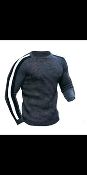 Men’s Contrast Slim Bottom Sports Casual Sweater - Dark Grey