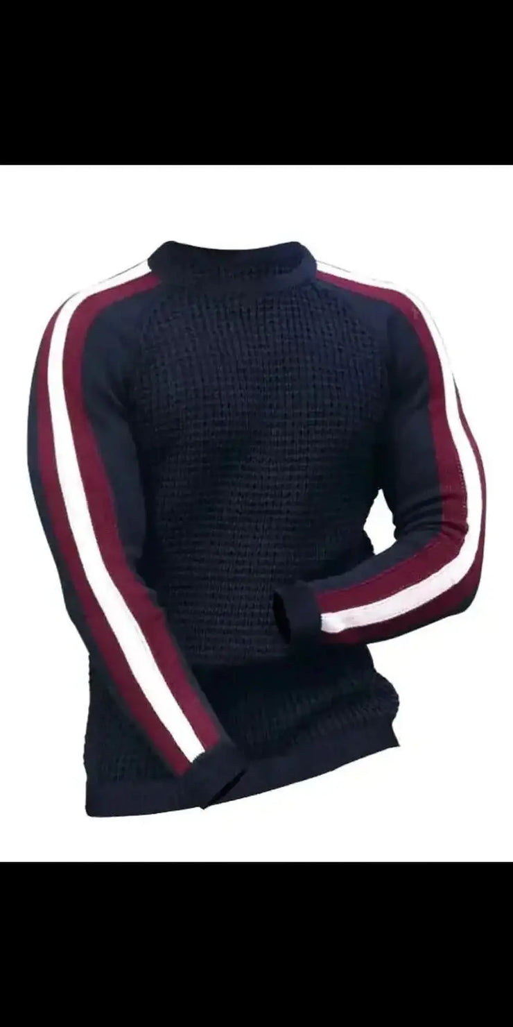Men’s Contrast Slim Bottom Sports Casual Sweater - Tibetan