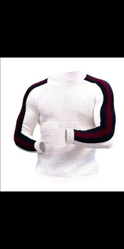 Men’s Contrast Slim Bottom Sports Casual Sweater - White /