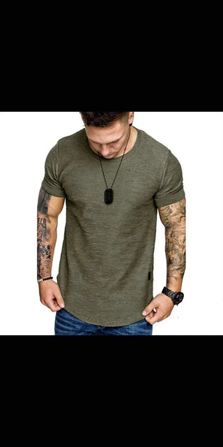 Casual men's olive green t-shirt with tattoo sleeve, comfortable and stylish attire from K-AROLE.