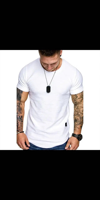 Stylish casual men's white t-shirt with tattoos and pendant necklace