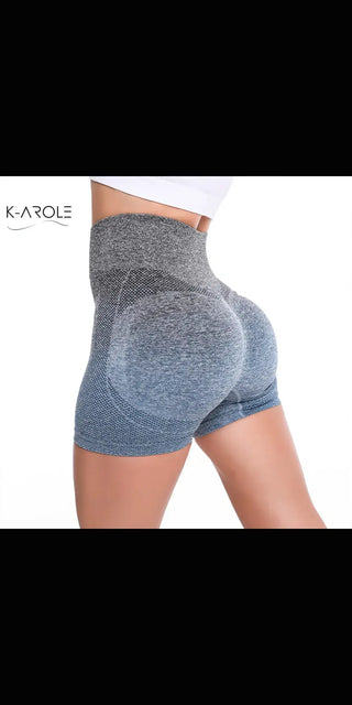 Stylish grey workout shorts with peach trim from K-AROLE's activewear collection, featuring a contoured, flattering design for a comfortable and fashionable workout.