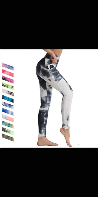 Vibrant tie-dyed yoga leggings by K-AROLE™️. Comfortable sportswear with stylish design for active lifestyle.