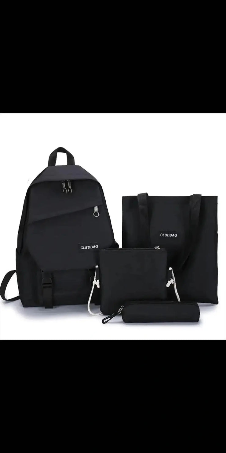 Student School Bag Canvas Travel Korean Backpack - Black