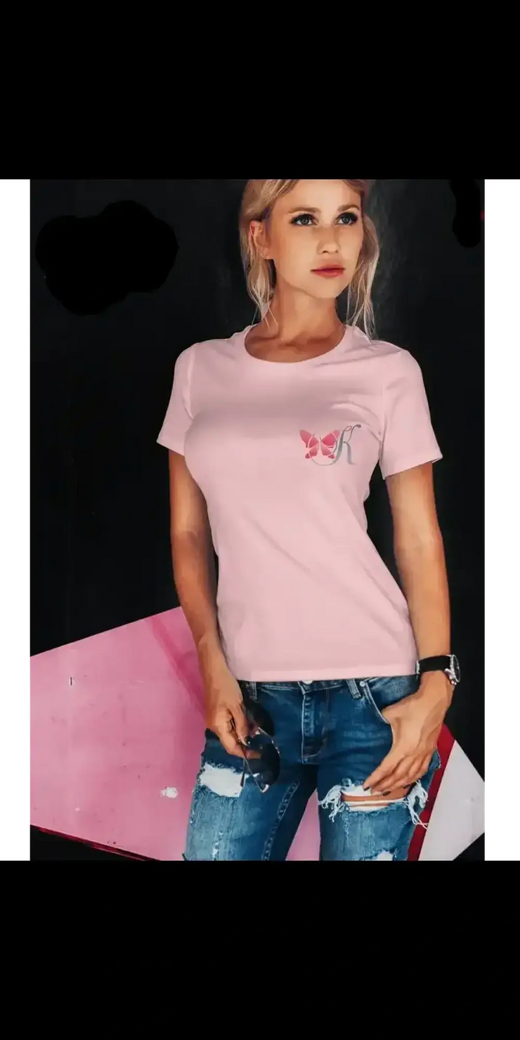 T-shirt,  Prenium tee K-AROLE, Tshirt, Shirt, Top, cotton rose tendresse