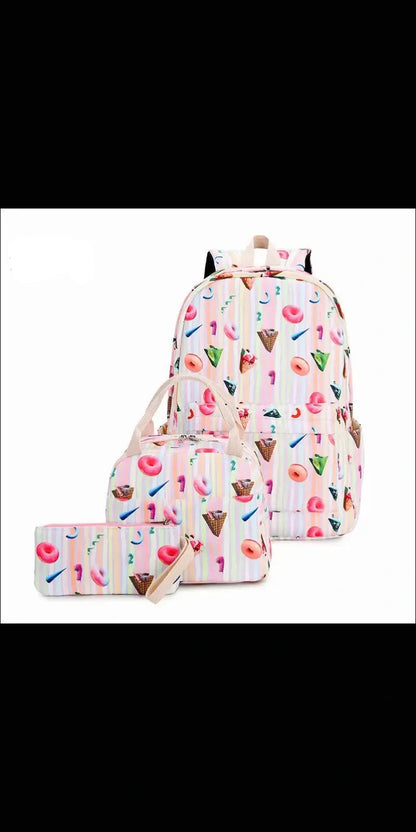 Three - piece backpack girl rainbow - Donuts / 3pcs - bags