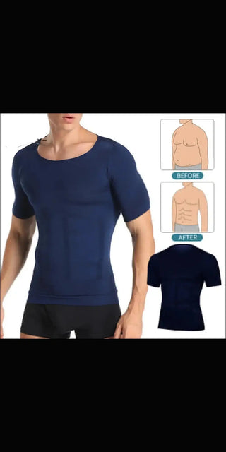Comfortable men's compression t-shirt from Adserea in navy blue, designed to support and enhance athletic performance.