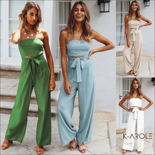 Fashionable women's casual jumpsuits in various colors and styles displayed in the image, showcasing the trendy and comfortable clothing options available at the K-AROLE store.