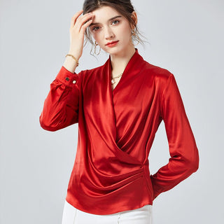 K-AROLE™️ Elegant Mulberry Silk Blouse With Puff Sleeves
