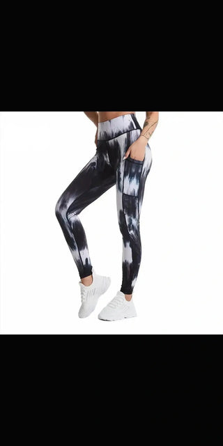 Stylish Yoga Pants: Trendy athletic bottoms with abstract tie-dye pattern for comfortable, high-performance workouts.