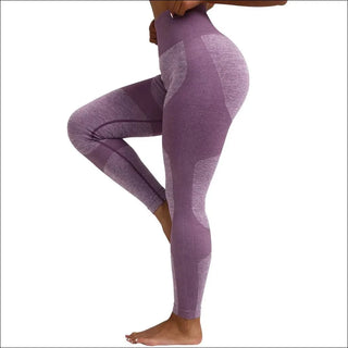 Stylish and comfortable purple yoga leggings with modern design, showcasing breathable fabric for stress-free workouts.