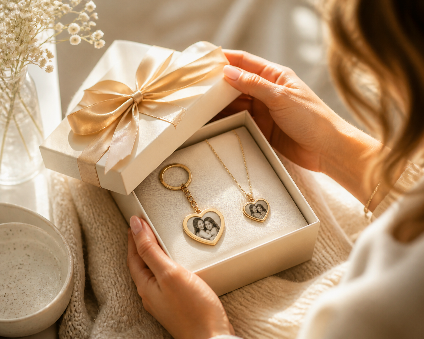 Coffret cadeau premium avec bijoux souvenirs personnalisés